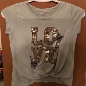Children's Place size M (7/8) light blue shirt sleeve shirt with gold sequins